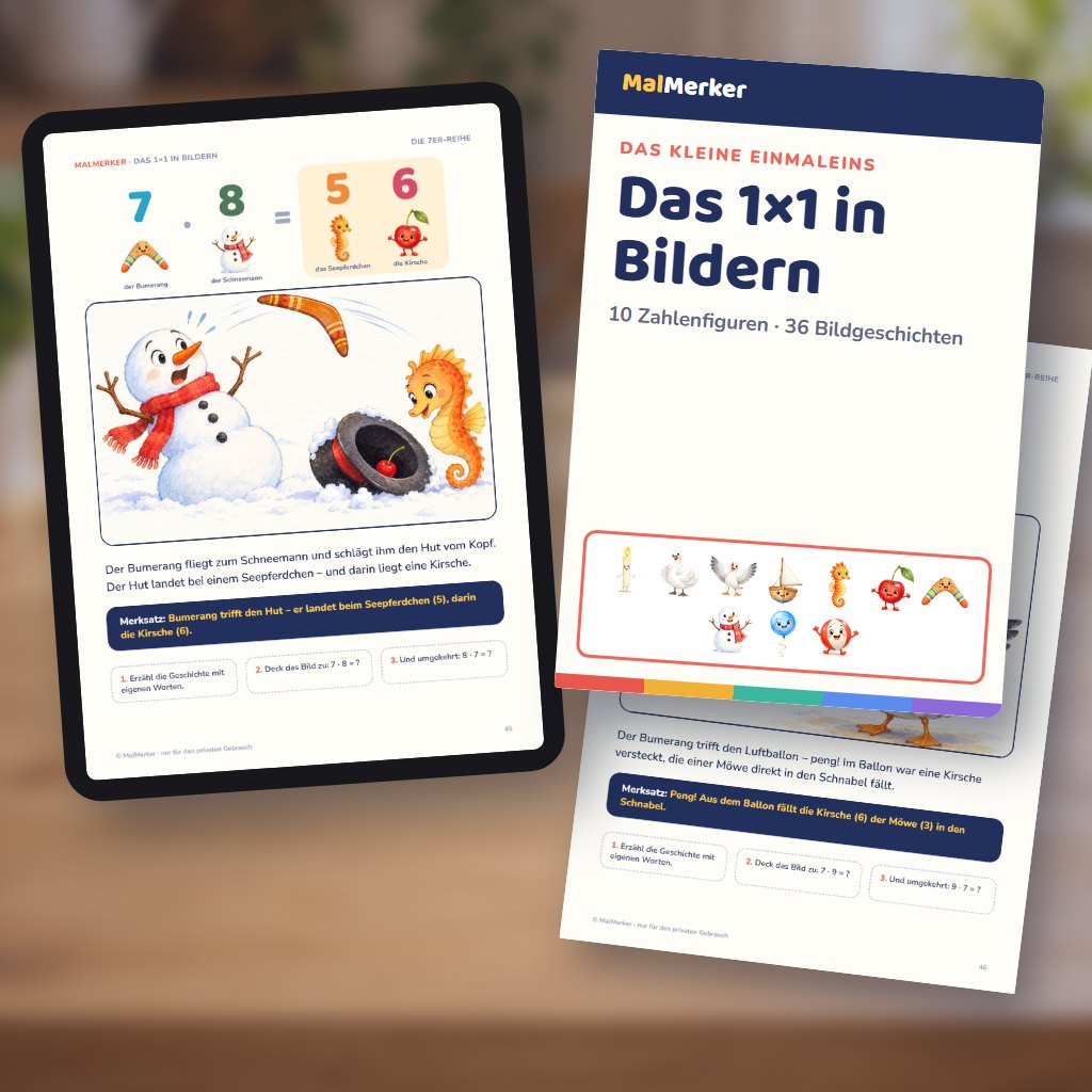 Das Buch MalMerker – Das 1×1 in Bildern auf Tablet und Papier