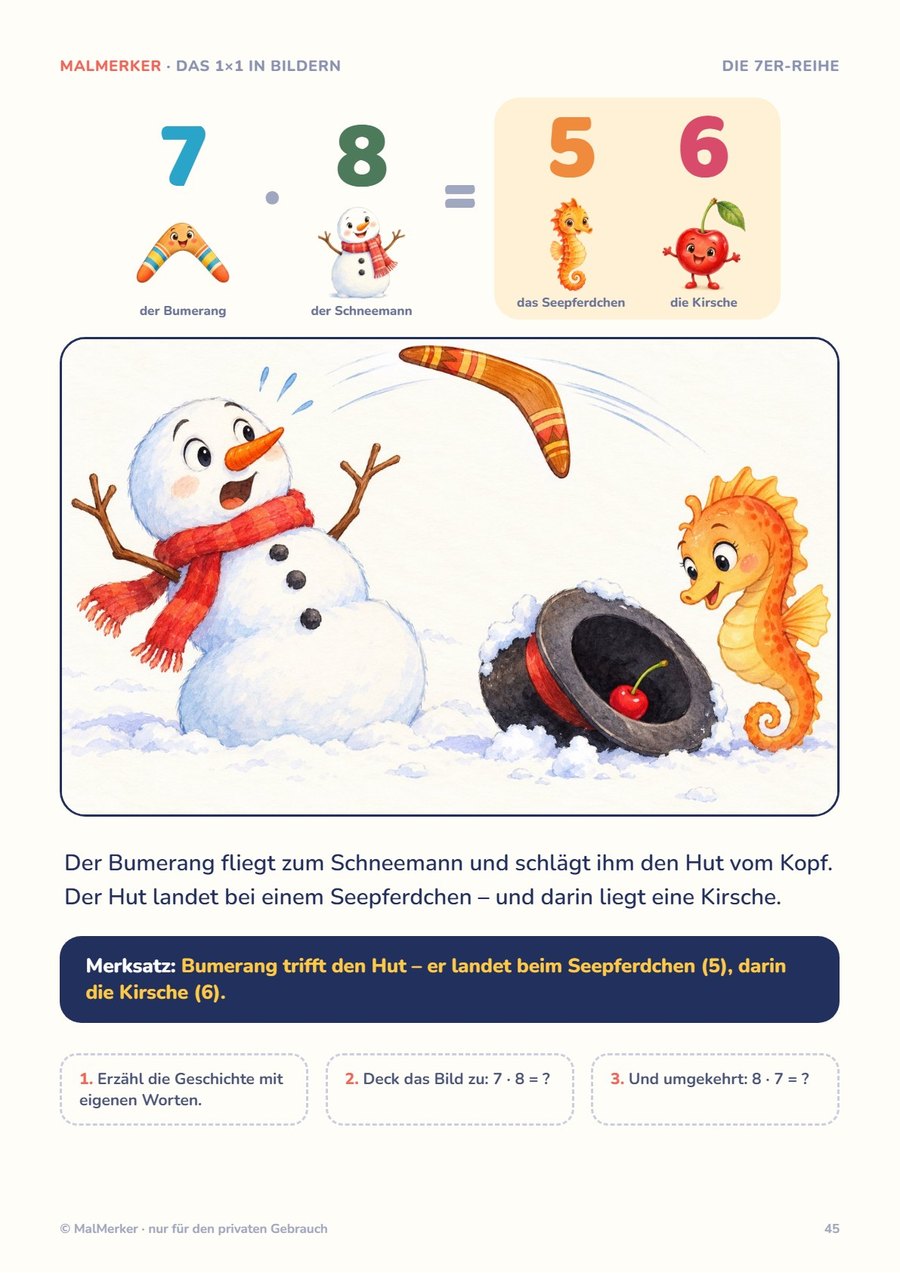 Geschichte zu 7 mal 8 gleich 56